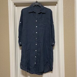 Lungo L'arno 100% Linen Dress Shift Navy